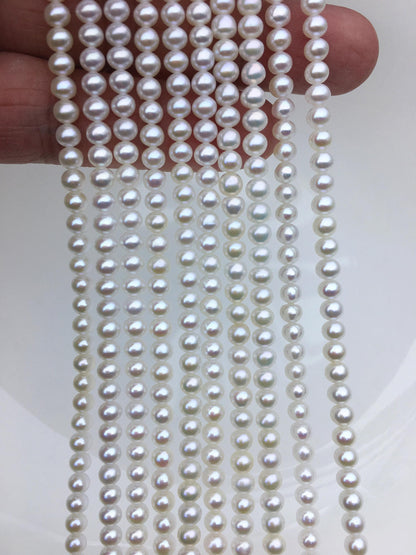 AAA 4-4.5mm white button near round freshwater pearls,4mm seed pearl,white round pearl,full strand,pearl wholesale,RP4-3AY-GJ-2