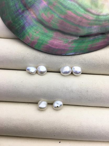 2 pairs AAA 6-7mm White keshi pearls Pair,for make stud earrings,half hole,loose pearl beads,very high luster,ZS-127-62-1