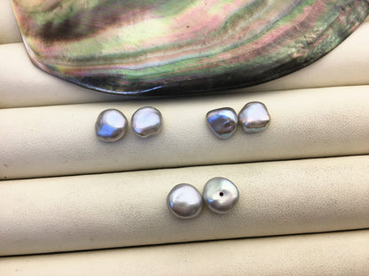2 pairs AAA 8-9mm Gray keshi pearls Pair,for make stud earrings,0.9mm bottom half hole,ZS-127-62-8