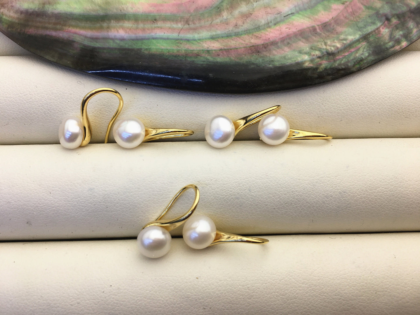 3 pairs white High-heeled pearl dangle earrings,AAA 6-7mm pearl,button round pearl earrings for women,SE3-T16