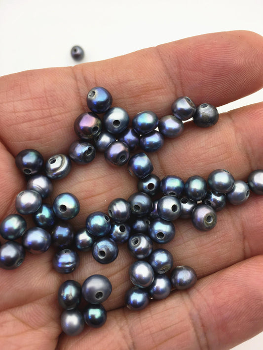 50pcs AA+ 5.8-6.5mm black blue button pearls,Rondelle pearl Beads,1.6mm large hole,SM6-2A-20