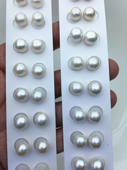 5 pairs AA+ 9-10mm white round freshwater pearls pair,no hole,RP9-3A-5