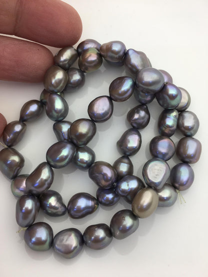 7'' 9-10mm AA+ gray nugget Freshwater pearl Elastic string Bracelet,B8-062
