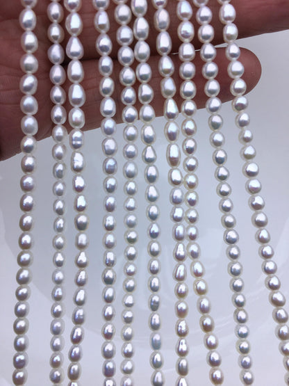 High Luster!AAA 4-4.5mm white baroque rice freshwater pearls,Cultured white rice freshwater pearls beads strand,Valentine's Day gift,LR4-T6