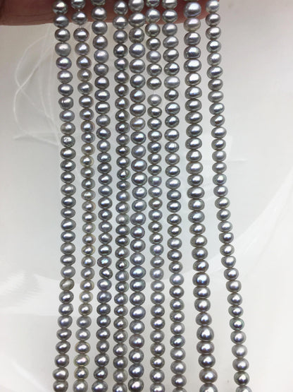 AAA 4-4.5mm tiny Gray button round potato freshwater pearls,Rondelle pearl Beads,white freshwater pearl,loose strands,SM4-T3