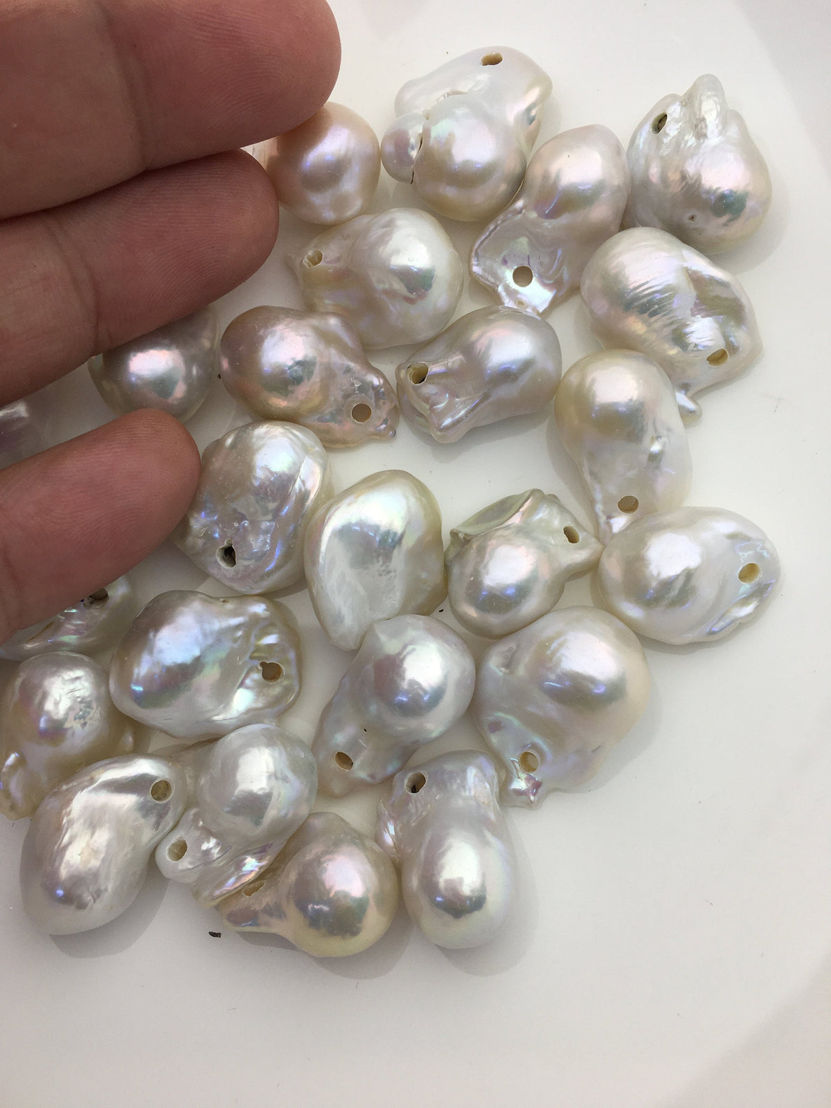 1pc AAA 13-16mm white flame ball pearl,2.2mm large hole,FL15-3A-6