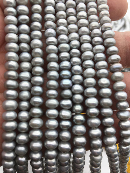 AAA 5-5.5mm gray button round freshwater pearls,Rondelle pearl Beads,gray freshwater pearl,loose strands,SM5-3A-20