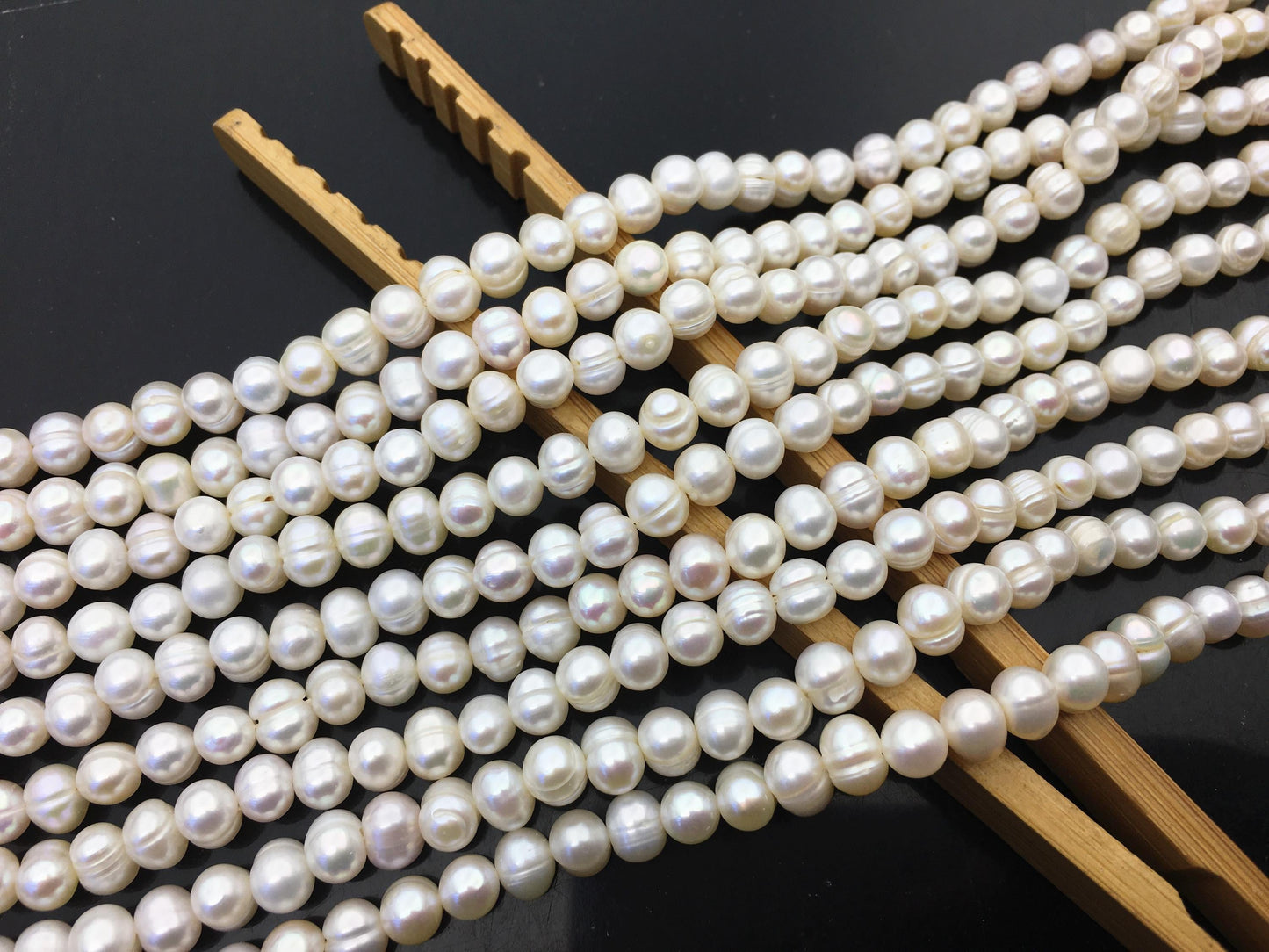 AA 5.7-6.5mm white Ring potato freshwater pearl,near round white pearl bead strand supply from China, wholesale in bulk,CR6-2A-2