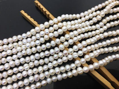 AA 5.7-6.5mm white Ring potato freshwater pearl,near round white pearl bead strand supply from China, wholesale in bulk,CR6-2A-2