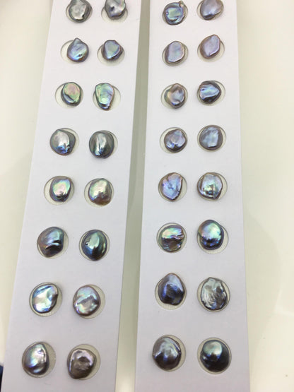 10 pairs AAA 8-9mm gray keshi pearls Pair,for make stud earrings,baroque pearl,loose pearl beads,no hole,ZS-127-62-45