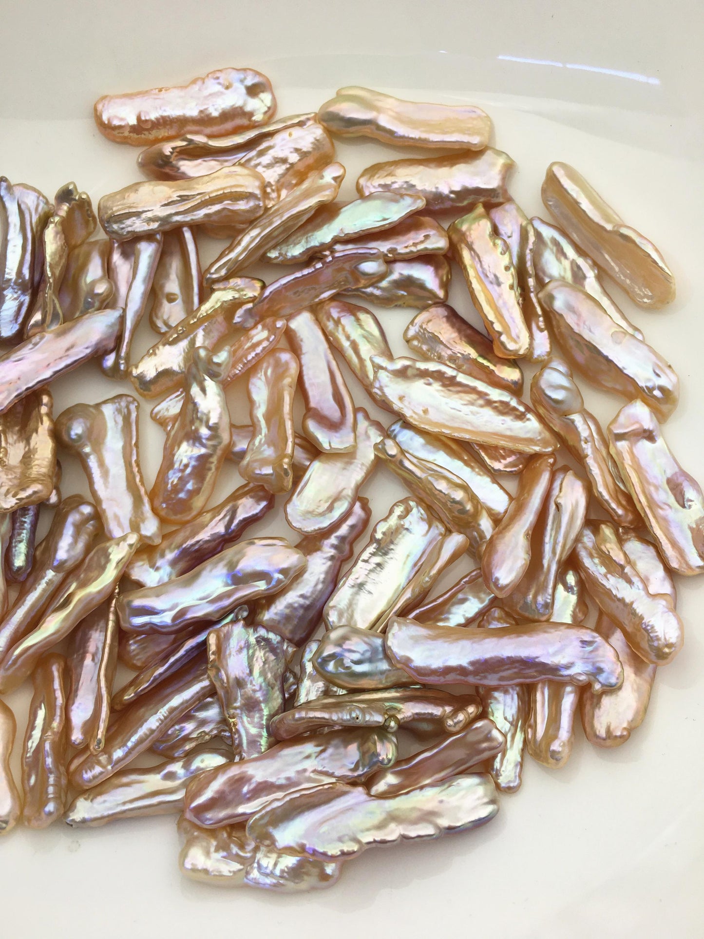20pcs AAA 7-11mm natural pink rainbow biwa keshi Freshwater Pearls,no hole,ZS-80-40