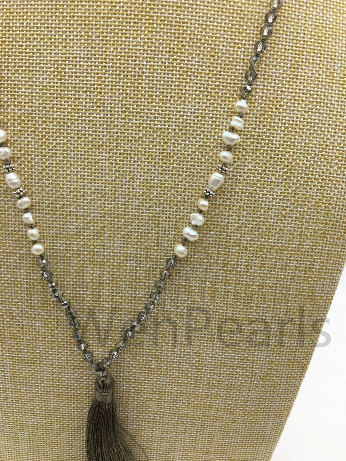 32'' pearl and gray crystal necklace,high luster freshwater pearls,freshwater pearl,rice pearl,wholesale,NPN5-001-4