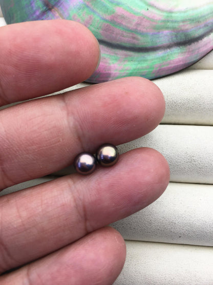 1 pair AAA 6.5-7mm peacock Pearl stud earrings,Sterling Silver,SE1-T5