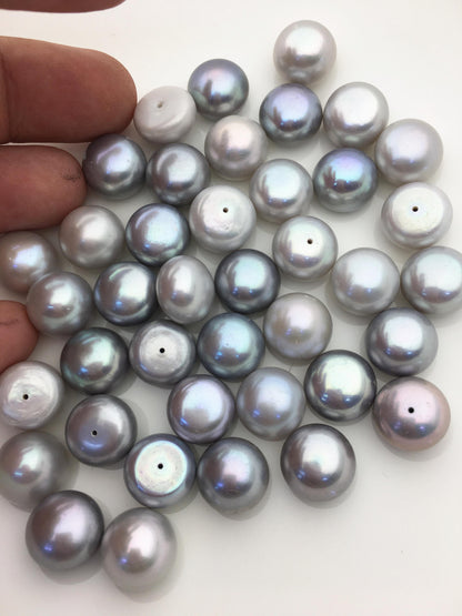 10pcs AAA 12.5-13.5mm Gray button freshwater pearls,half hole,BTN13-T3