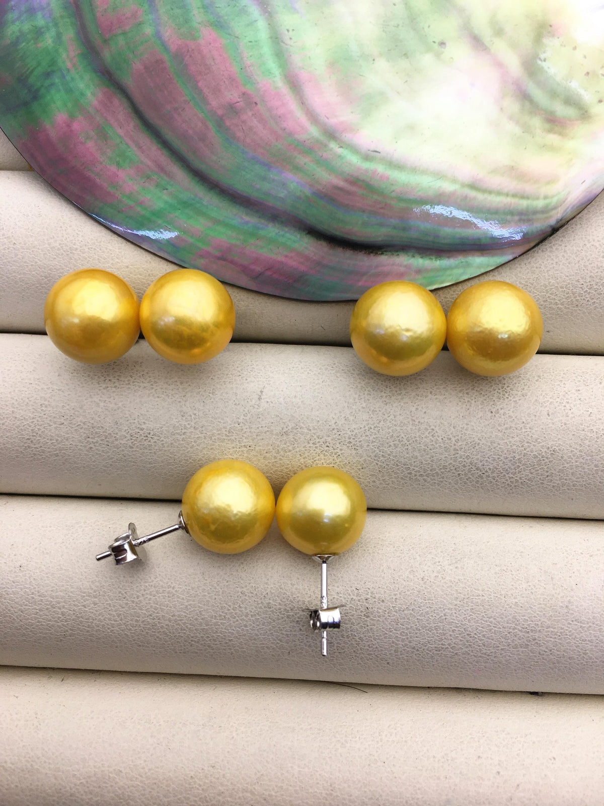 1 pair AA+ 10-11mm yellow round edison pearl stud earrings,S925 Sterling Sliver stud earrings,wedding pearl earrings,SE3-T9-13