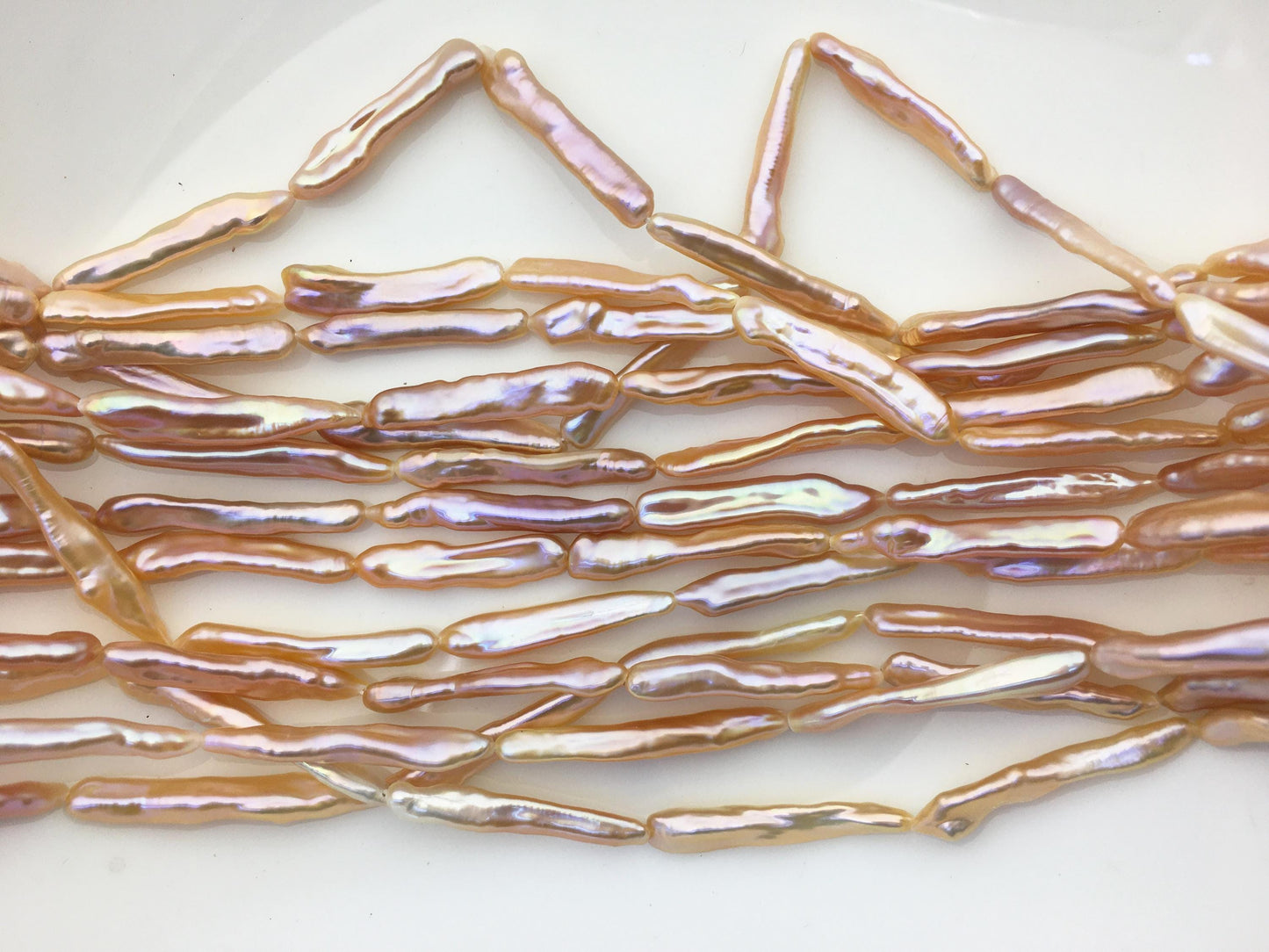 15.5'' AAA 5-8mm natural orange rainbow Toothpick pearls,ZS-80-25-13