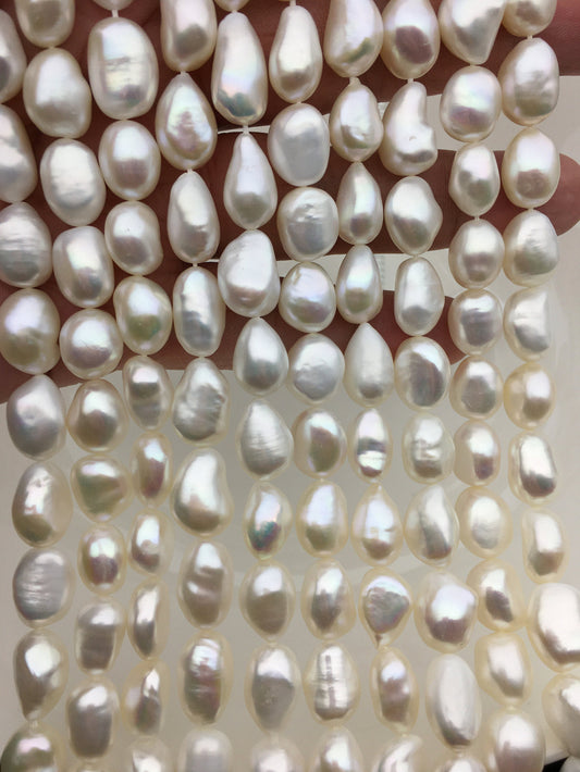 High luster!AAA+ 9.4-10.3mm white nugget freshwater pearls,cultured freshwater baroque pearl bead string,LM10-T11
