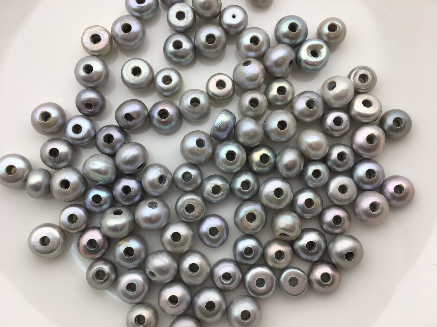 20pcs AA+ 7.5-8.3mm gray button round freshwater pearls,2.2mm large hole Rondelle gray pearl Beads,SM8-2A-21