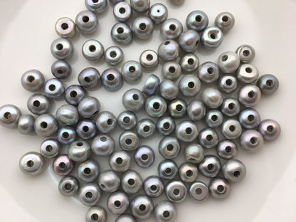 20pcs AA+ 7.5-8.3mm gray button round freshwater pearls,2.2mm large hole Rondelle gray pearl Beads,SM8-2A-21