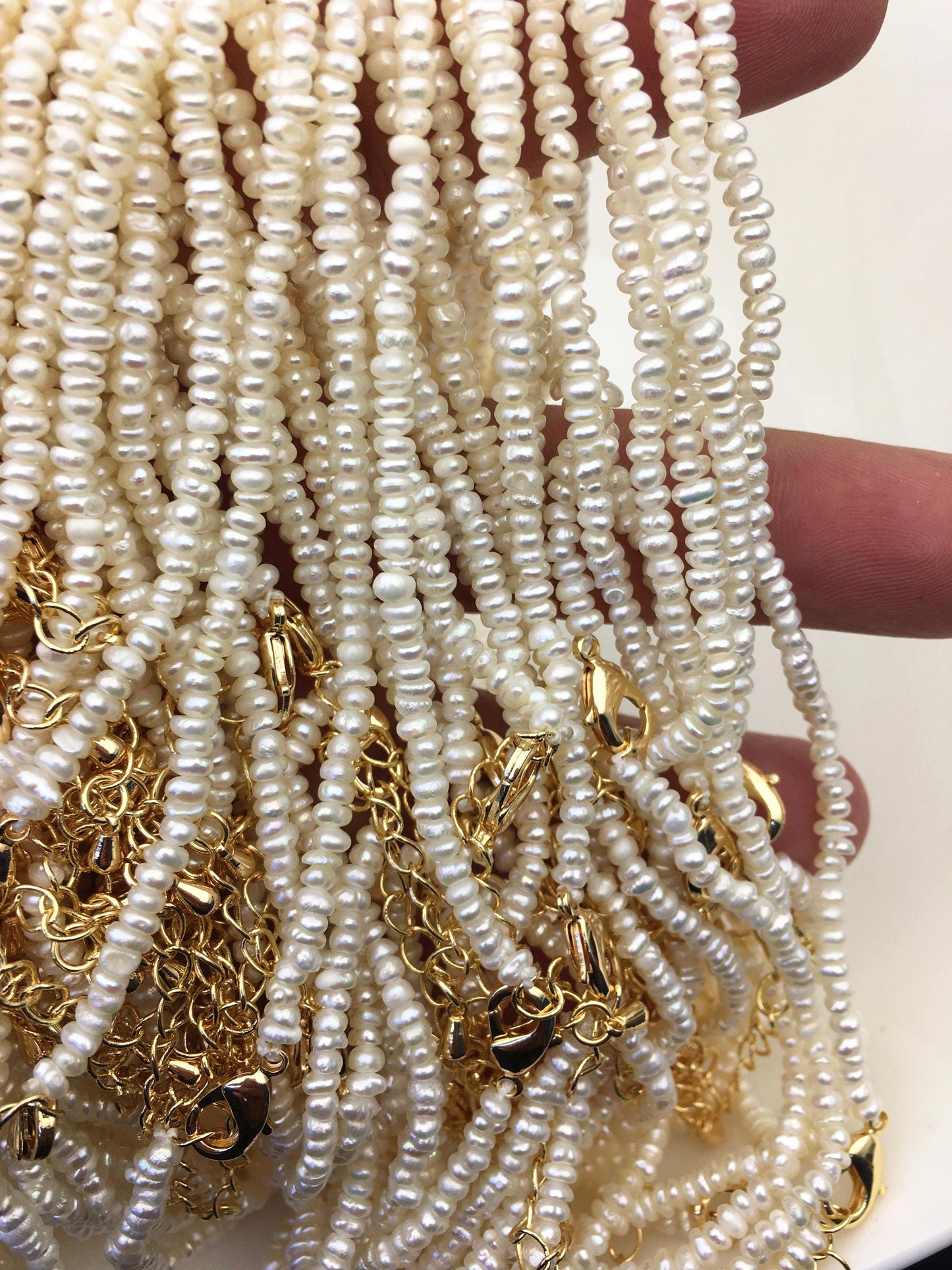 14.5+2'' AA+ 3-3.5mm white tiny potato freshwater Pearl necklace,high luster,NPN1-072