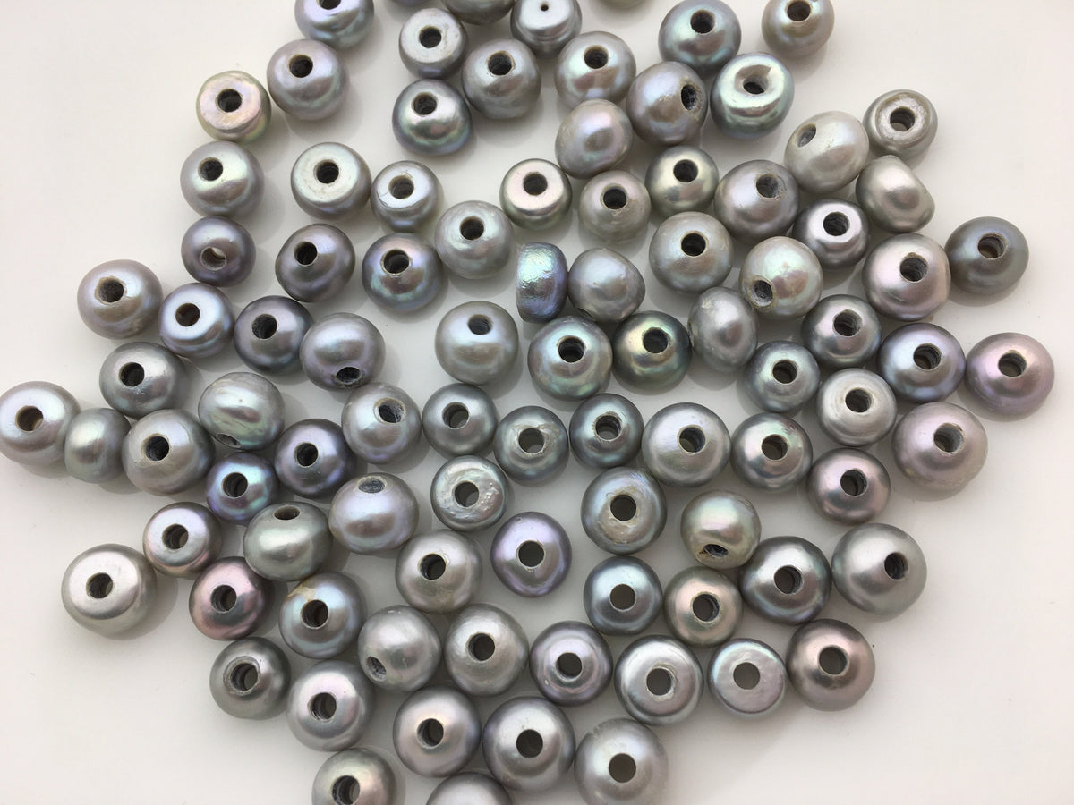 20pcs AA+ 7.5-8.3mm gray button round freshwater pearls,2.2mm large hole Rondelle gray pearl Beads,SM8-2A-21