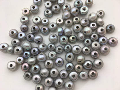 20pcs AA+ 7.5-8.3mm gray button round freshwater pearls,2.2mm large hole Rondelle gray pearl Beads,SM8-2A-21