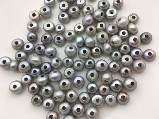 20pcs AA+ 7.5-8.3mm gray button round freshwater pearls,2.2mm large hole Rondelle gray pearl Beads,SM8-2A-21
