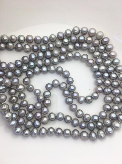 57'' 7.3-8.3mm Gray Potato Near Round Pearl Necklace,dark gray Pearl necklace,NPN1-T26