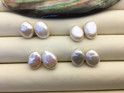 2 pairs AAA 9-11mm Thick White Ellipse Freshwater Pearl loose Beads Pair,ZS-103-37-67