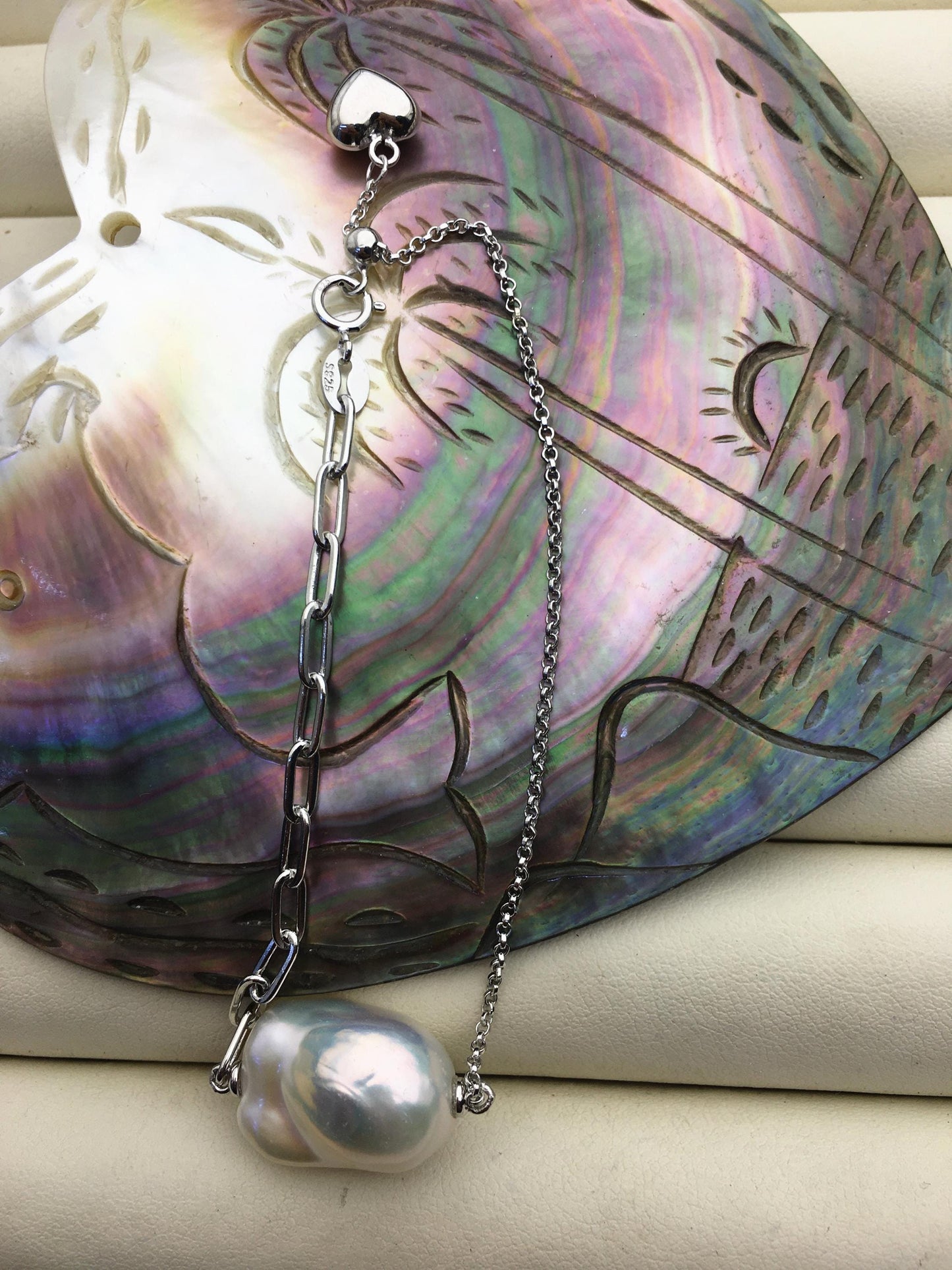 7'' AAA white flameball baroque pearl svlier color chain Bracelet,B8-002-2