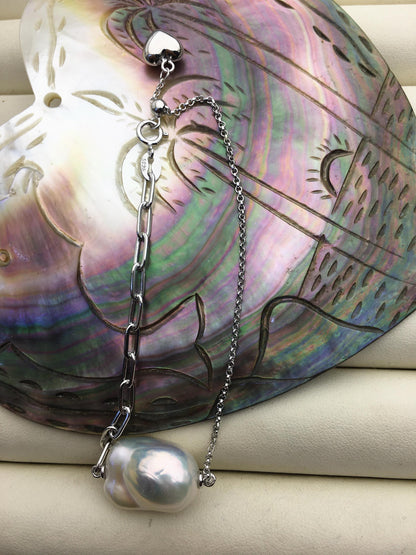 7'' AAA white flameball baroque pearl svlier color chain Bracelet,B8-002-2