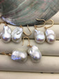 1 pair AAA 12-15mmx16-21mm white flame ball pearl rose dangle earrings,earring with white baroque Natural Pearl,SE3-031-12