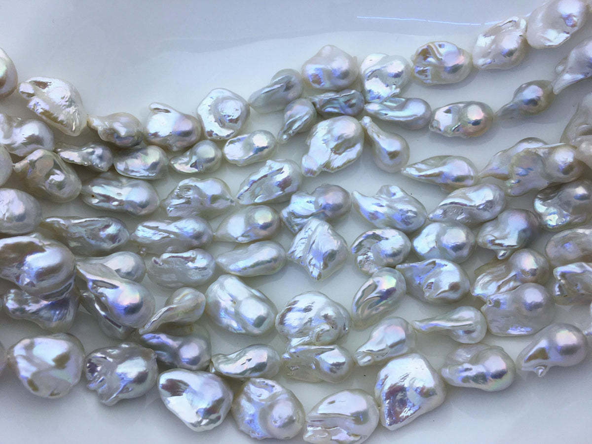 15.5'' AAA 13-16mm White flame ball freshwater pearl,FL15-3A-7-11