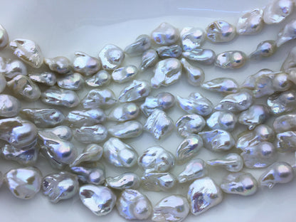 15.5'' AAA 13-16mm White flame ball freshwater pearl,FL15-3A-7-11