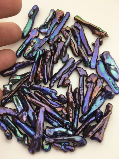 48pcs AAA 5-9mm black blue biwa keshi Freshwater Pearls, no hole,ZS-80-1-25