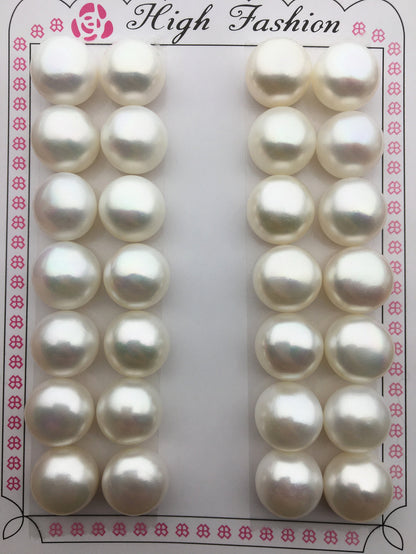 1 pair AAA+ 12-12.5mm white button round freshwater pearls,pearl stud,pearl earring stud supply,BTN12-3A-1