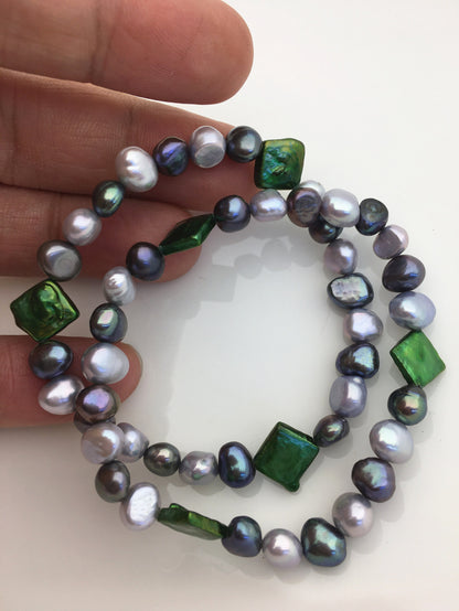 7'' AAA 6-7mm Mix Color Nugget Freshwater pearl Elastic string Bracelet,B8-T24