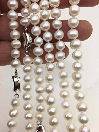 17.5 inches AA+ 6.5-7.3mm white near round potato freshwater Pearl necklace,genuine freshwater Pearl necklace, NPN1-062