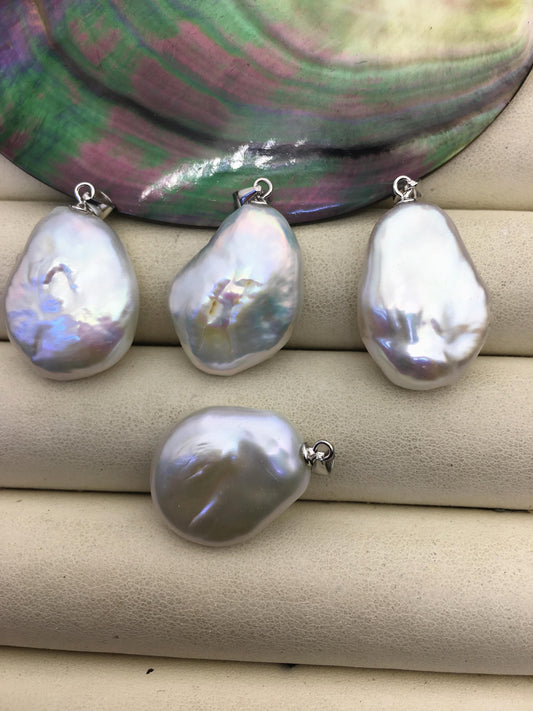 2pcs AA+ 16-18mm White Drop Coin Baroque pearl pendant,NC1-034