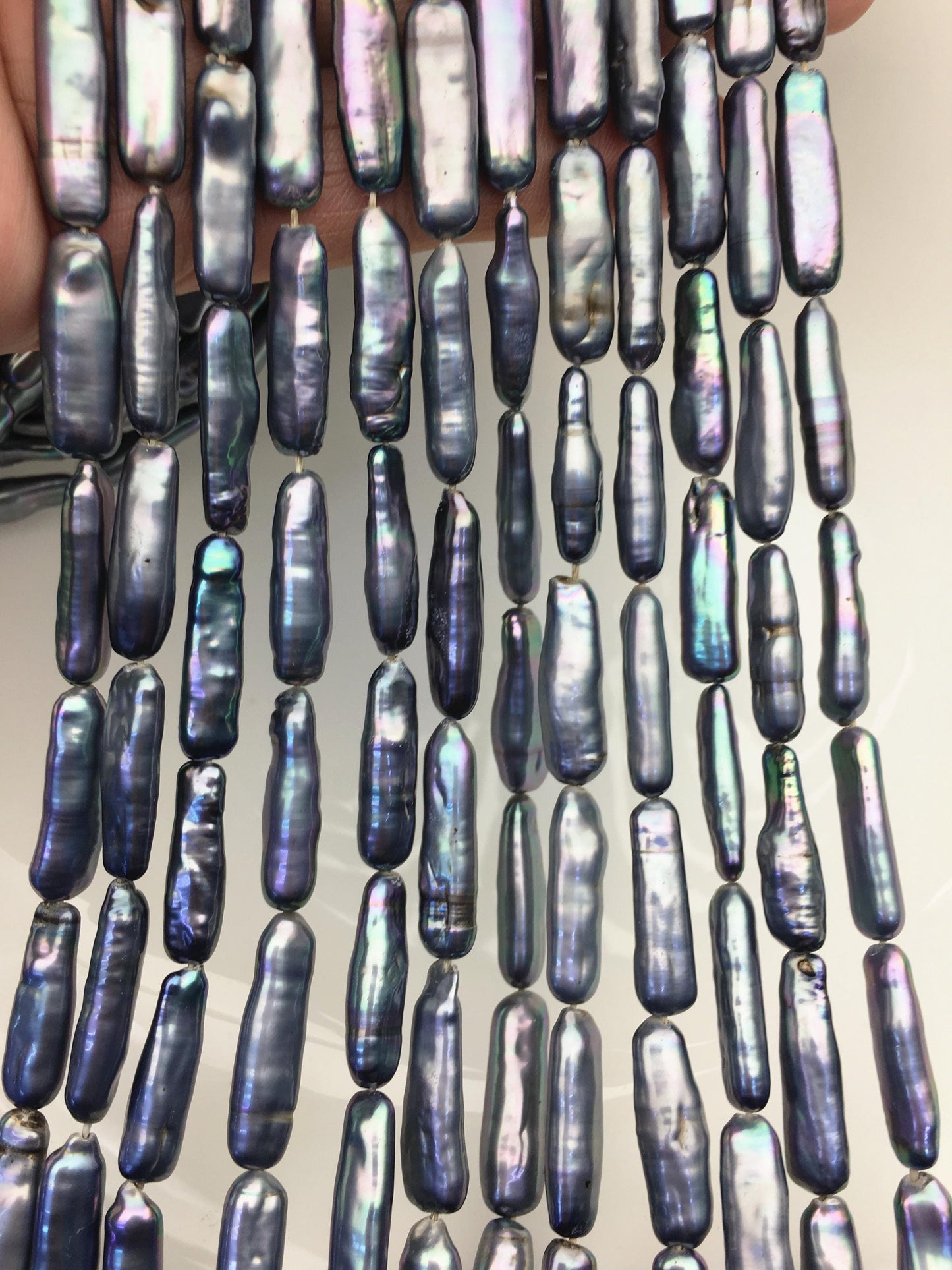 15.5'' AA+ 6-8mm Black Blue rectangle pearls,ZS-80-25-18