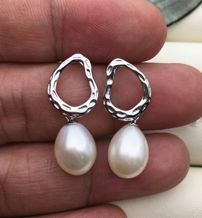 AAA 9mm Silver/Gold White rice pearl cz stud earrings,earrings for women for girl,SE3-049