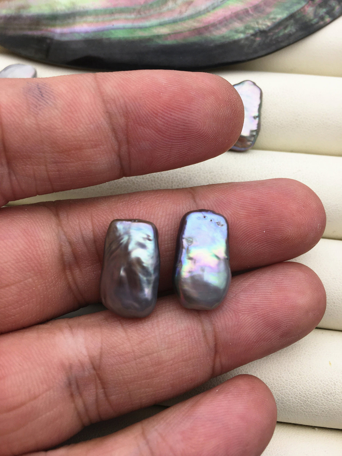 1 pair AAA 9-11x16-18mm Gray Rectangle Freshwater Pearl White loose Beads Piar,wholesale,ZS-103-37-65