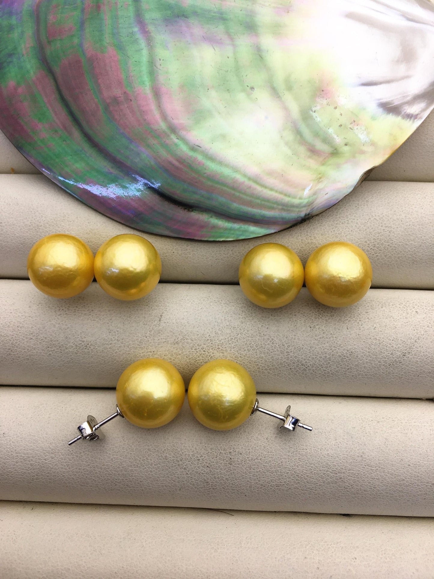 1 pair AA+ 11-12mm yellow round edison pearl stud earrings,S925 Sterling Sliver stud earrings,wedding pearl earrings,SE3-T9-37