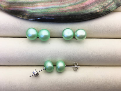 AAA 8-8.5mm Green Pearl earrings,Sterling Silver,Peacock Green Fresh Water Pearl Studs,Green pearl earring,SE1-T8