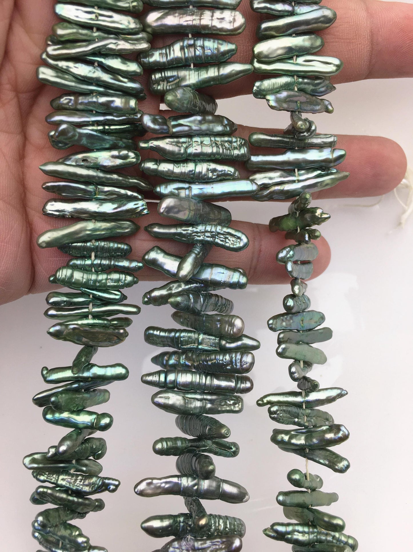A+ 4-6mm green Biwa Pearl Necklace,Genuine Fresh Water Pearl,Wedding Necklace,Mothers Day,ZS-80-10-38