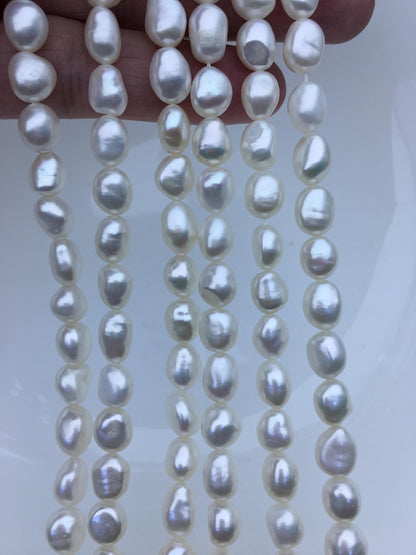AAA 7.4-8.3mm white nugget freshwater pearls,white cultured freshwater baroque pearl bead string,LM8-3A-13