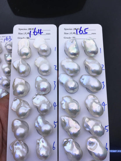 AAA 13-15x18-22mm White Flame ball Pearl Pairs - large Baroque freshwater pearl pairs,top half hole,FL15-3A-8-68