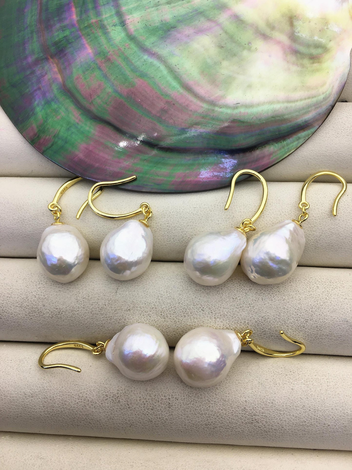1 pair AAA 12-13mm white baroque drop edison pearl dangle earrings, 925 silver gold-plated earrings,wedding pearl earrings,SE3-T9-24