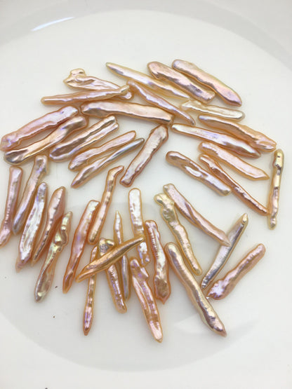 30pcs AAA 3-5mm natural pink peach rainbow Toothpick Freshwater Pearls, no hole,ZS-80-14