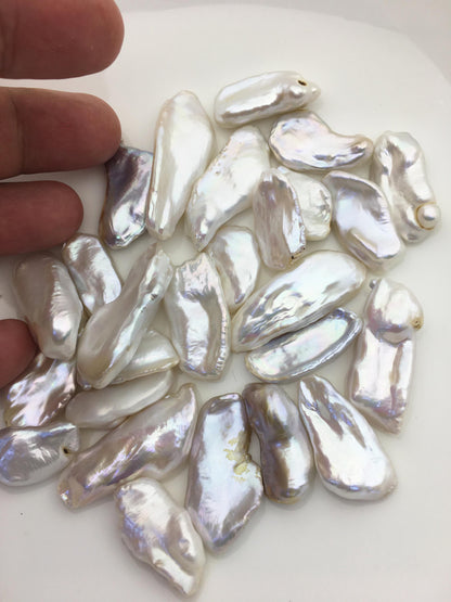 26pcs AA 12-17mm big white biwa keshi Freshwater Pearls, no hole,ZS-80-1-1